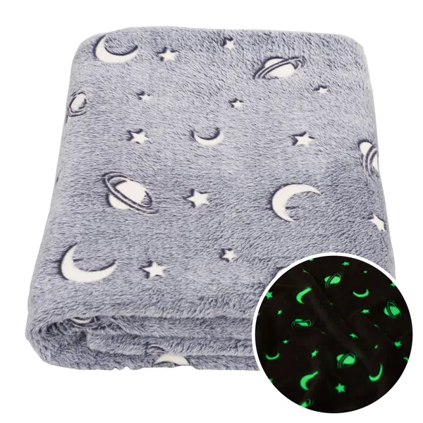 SOCHOW Glow in The Dark Throw Blanket 60 x 80 Inches, Galaxy Stars Pattern Soft Cozy Flannel Fleece Blanket for Boys Girls, All Seasons Grey Gifts Blanket for Kids - 60"×80" Grey