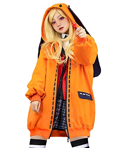 Coslover Anime Runa Cosplay Costume Bunny Ears Hoodie Hooded Jacket Coat Women Girl - XX-Large - Orange Coat+knee Socks