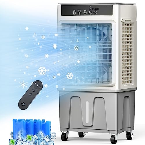Swamp Cooler 2200CFM, 3-IN-1 Evaporative Air Cooler, Portable Air Conditioners with 120° Oscillation, 3 Speeds & 4 Ice Packs, 5.3 Gallon Water Tank & 24 Timer, Cooling Fan for Garage, Patio, Outdoor - Gray