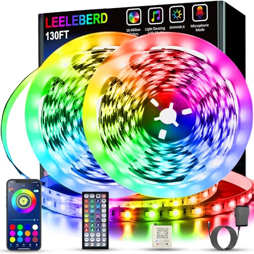 130 ft Led Lights for Bedroom,(2 Rolls of 65FT) Bluetooth Smart APP Control Color Changing RGB Led Strip Lights with Remote Control Led Lights for Room Kitchen Party Home Decoration - 130FT