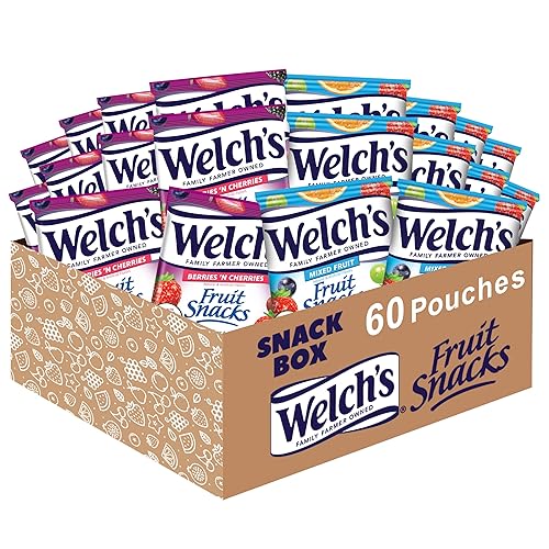 Welch's Fruit Snacks, Mixed Fruit & Berries 'N Cherries Variety Pack, Great for School Lunches, Bulk Pack, Individual Single Serve Bags, 0.8 oz (Pack of 60) - Mixed Fruit & Berries 'N Cherries - 0.8 Ounce (Pack of 60)