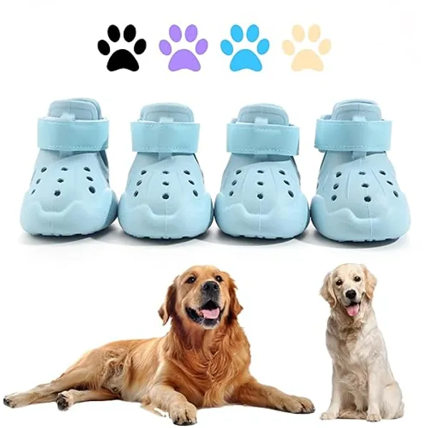 DOGOYS Dog Shoes, Dog Sandals for Hot Pavement Outdoor Dog Boots Non-Slip Waterproof Dog Booties for Winter Snowy Day and Summer 4Pcs Dog crocs with Rugged Sole Blue - Blue - Size 7:（2.87''x2.28'')(L*W)