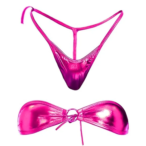 Yevin Shiny Metallic Strappy Tube Top Halter for Women Sexy Wet Look Leather Bra Halter Strap Outfit Crop Tops