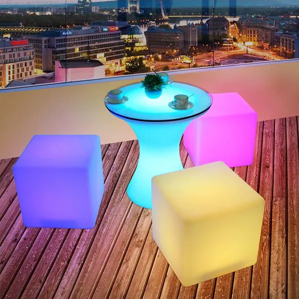 Magshion Cordless LED Square Cube Glow Table Multi-Use Chair 16 RGB Color Changing Light Up Rechargeable Module Waterproof with Remote (16in Cube) - 16in Cube