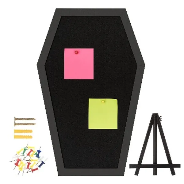 Gothvanity Coffin Pin Display Board - Wooden Felt Bulletin Board for Table Top or Wall - Gothic Decor for Home, Office and School - 17 x 11 Inches - Black