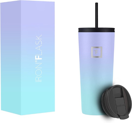 IRON °FLASK Classic Tumbler 2.0 - 24 Oz, 2 Lids (Straw/Flip), Vacuum Insulated Stainless Steel Bottle, Modern Double Walled, Simple Thermo Travel Mug, Hydro Water Metal Canteen - Cotton Candy