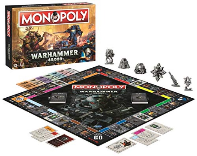 Winning Moves Warhammer Monopoly Board Game, Choose your token from Necron Monolith, Ork Choppa or the Space Marine Helmet, tour The Plague Planet, Necromunda, and Anathrax, for ages 13 plus