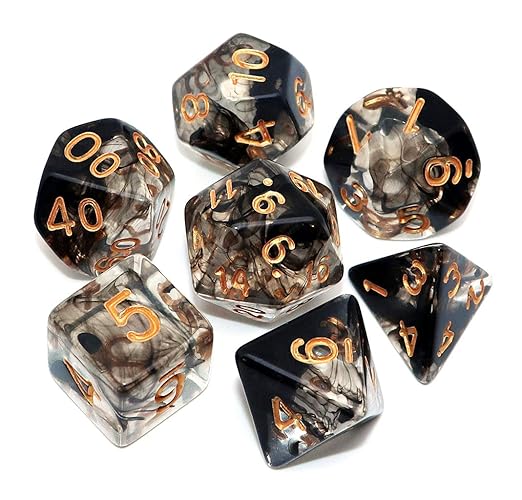 CREEBUY Polyhedral Dice Set for Dungeons and Dragons, D&D, Pathfinder, Transparent and Black Gradient, Set of 7 Dice for Role Playing Games - Transparent Mixed Black Cloud