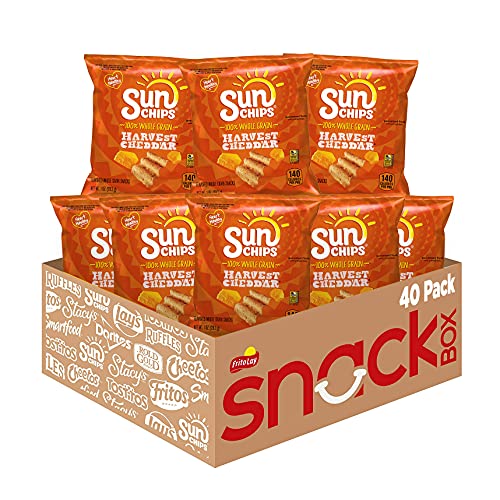 SunChips Multigrain Chips, Harvest Cheddar, 1oz Single Serve Bags (40 Count) - Cheddar Cheese - 1 Ounce (Pack of 40)