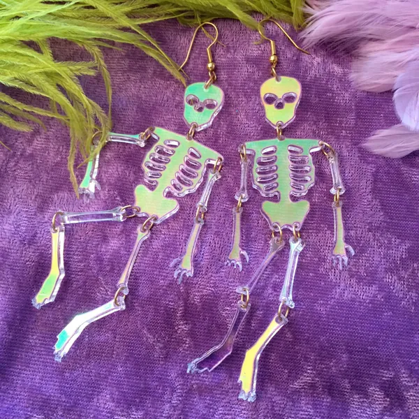 Radiant acrylic Skeleton Earrings, Laser Cut Acrylic, Plastic Jewelry