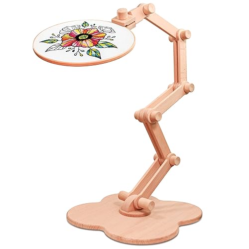 Adjustable Embroidery Hoop Stand - Rotated Cross Stitch Stand, Universal Beech Wood Embroidery Hoop Holder, Needlework Stand for Art Craft Sewing Projects with 9'' Embroidery Hoops - Needlework Stand