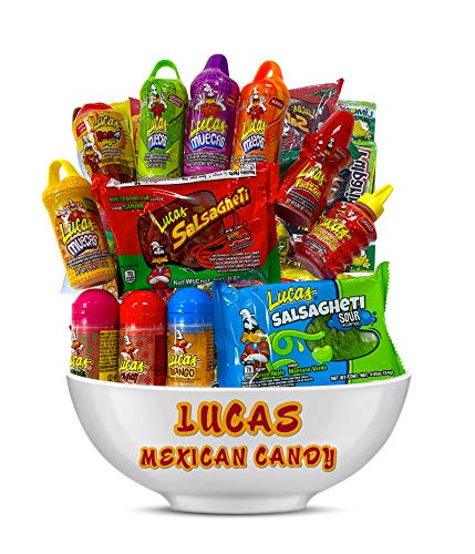 Lucas Mexican Candy Mix (14 Count) Variety of Sour, Sweet, Spicy, Include Lucas Skwinkles, Pelucas, Lucas Muecas Chamoy, Watermelon, Mango, Baby Powder, Gusano, Salsagheti, Bomvaso by LookOn - 14 Piece Set