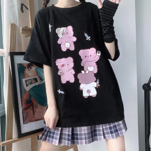 Oversized Pastel Goth Teddy Bear Inspired Japanese Tee - M