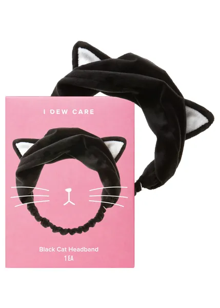 I Dew Care Headband - Black Cat | Soft Cute Band for Washing Face, Makeup, Shower, Teen Girls Stuff, 1 Count - Black Cat
