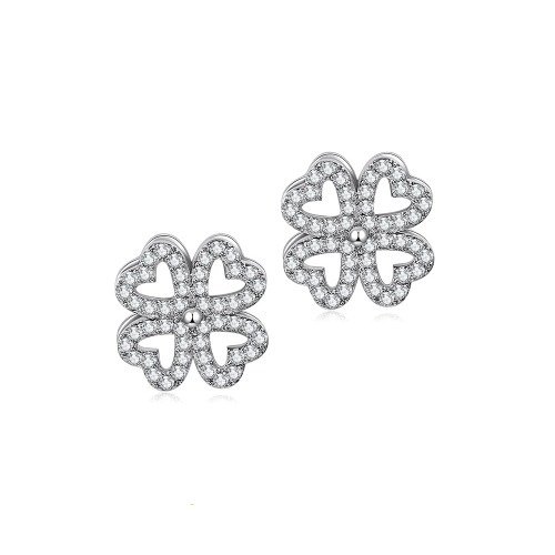 Jacy Classic Crystal Heart Stud Earrings - Silver