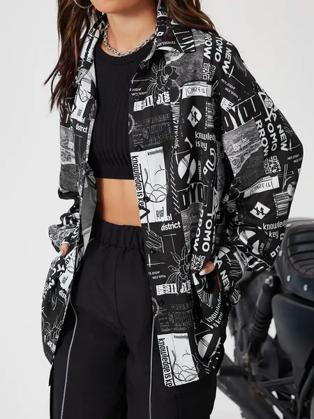 SHEIN EZwear Pop Art Print Drop Shoulder Shirt