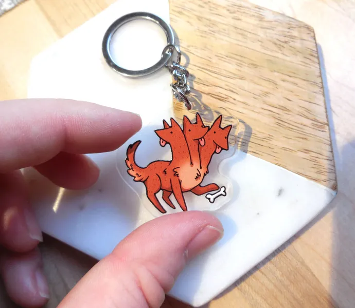 cute acrylic cerberus charm, puppy dog charm 1.5 inch - jewelry, keychain, pendant, accessories, illustrated jewelry