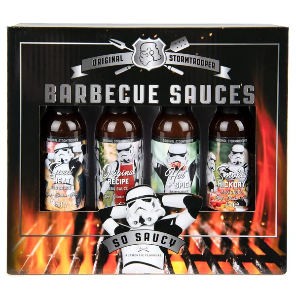 Original Stormtrooper BBQ Sauce Gift Set, Flavours Include Sweet Heat, Original, Hot and Spicy, and Smoky Hickory BBQ Sauce, Pack of 4