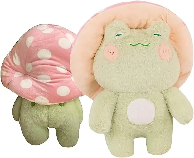 Frog Plush Toys, 10" Cute Frog with Pink Mushroom Hat Stuffed Animals, Kawaii Plushies Gift for Kids Girls Adults Valentines Birthdays Gift (Light Green Body Pink Hat, 10inch) - Light Green Body Pink Hat - 10inch