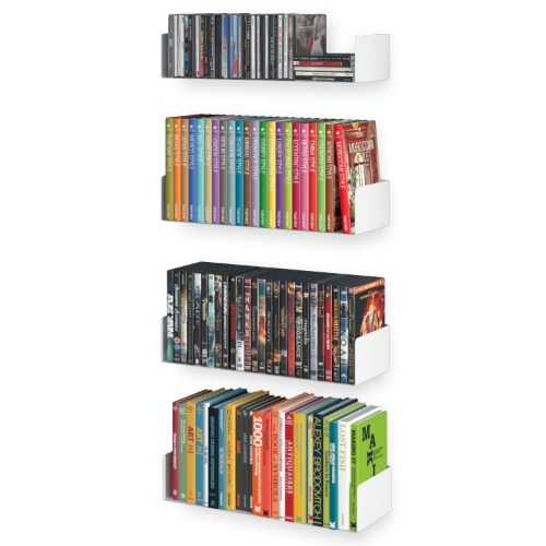 Wallniture Bali White Bookshelf and CD DVD Storage Shelf Set of 4