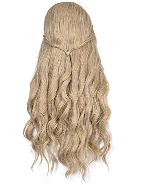 morvally Long Wavy Curly Natural Synthetic Hair Wigs for Women Halloween Cosplay Costume Wig - Blonde - 9-10