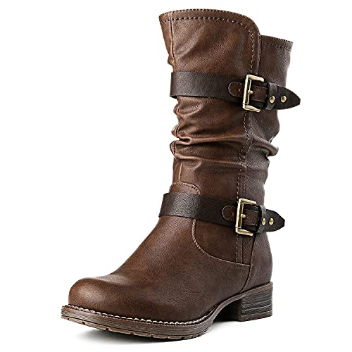 GLOBALWIN Women's Lace Up Back Knee High Fashion Boots - 7.5 - Brown