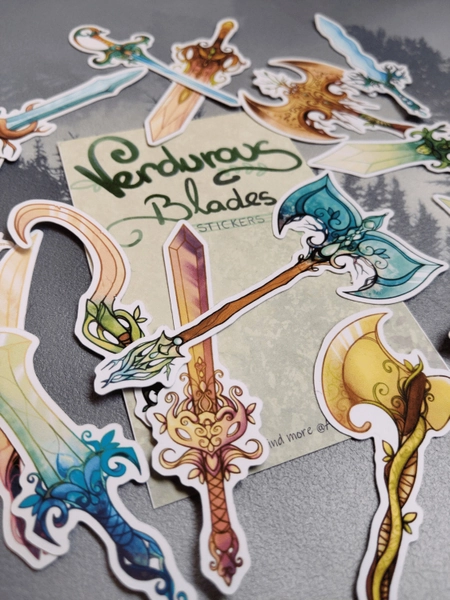 Verdurous Blades - Fantasy swords stickers - Paper scrapbook stickers - 15pcs