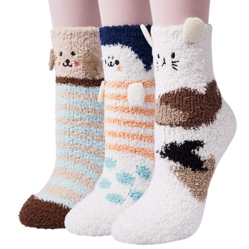 Fluffy Socks Womens Slipper Socks Cozy Thermal Socks Girls Soft Fuzzy Socks Thick Socks Winter Warm Socks Home Socks Cut Animal Bed Socks Chiristmas Socks