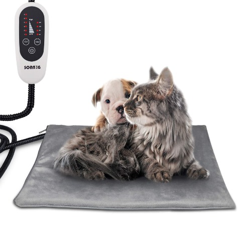 SONNIG Pet Heating Pad with Timer, Temperature Adjustable Pet Heat Pad with Chew Resistant Cord & Removable Cover, Waterproof Electric Heated Pet Pad Pet Warming Mat, Soft Indoor Cat Dog Heat Pad