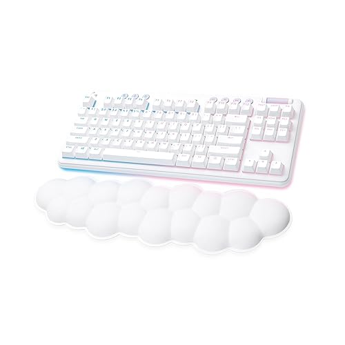 Logitech G715 Wireless Mechanical Gaming Keyboard with LIGHTSYNC RGB Lighting, Lightspeed, Clicky Switches (GX Blue), and Keyboard Palm Rest, PC and Mac Compatible, White Mist - Wireless - Clicky - Keyboard