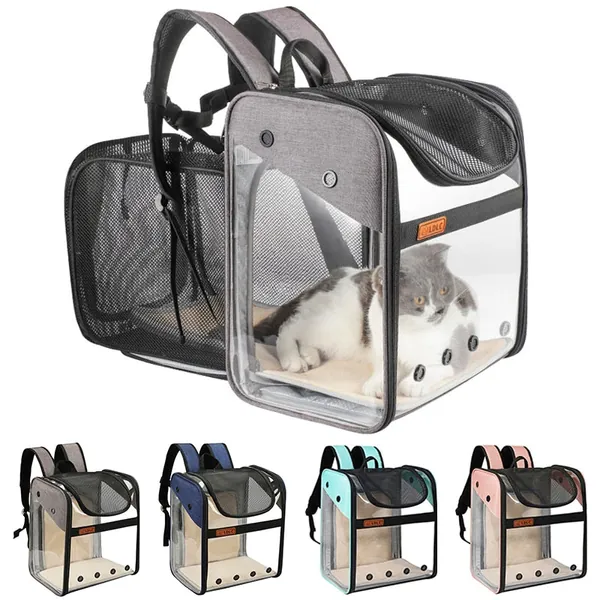 Cat Dog Backpack, Transparent Extendable Breathable Mesh Pet Outdoor Carrier - Grey