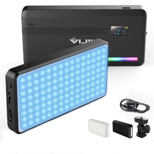 VIJIM VL196 RGB LED Video Light with Adjustable Stand,Dimmable 2500K-9000K Full Color 20 Lighting Effect Modes Camera LED Lights, Portable Photography Lighting with Softbox and Honeycomb Frame