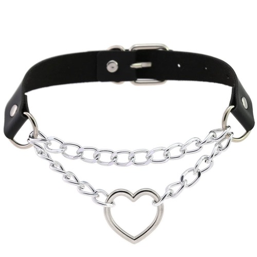 'Danger' Black Goth Heart Chain Faux Leather Choker