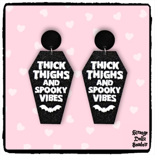 Thick Thighs coffin earrings, 925 sterling silver, pastel goth Halloween, Strange Dollz Boudoir