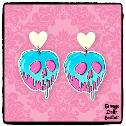 Poison Apple Skull Pastel Goth earrings, 925 sterling silver, Cute Pastel Goth, Strange Dollz Boudoir