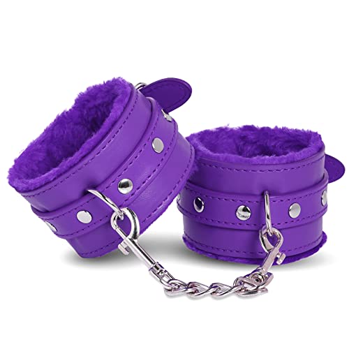 Adjustable Handcuffs Ankle Bracelets SM Adult Plush PU Leather Bondage Fetish Handcuffs Kit Cuff Restraint Set Sex Toy, Rbenxia Handcuff Restraints Adult Sex Toys Purple - Purple