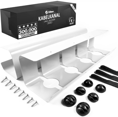Kabelkanal skrivbord för att organisera arbetsplatsen ? kabelhanteringsskrivbord ? kabelhållare kabelbricka bord 2-pack ? 43 x 12 x 10 cm (vit) - Vit