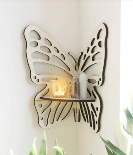 1st Butterfly Design Vägghängande Hylla, Khaki Wood Hängande Dekoration För Heminredning | SHEIN SE