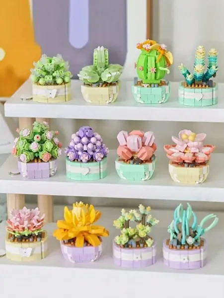 1 st. Miniatyr Blomma Saftig Byggnadsblock , Simulation Planta i Kruka Modell , DIY Mikro Värld , Skrivbord Dekorationer , Bil prydnadsmotiv , Hem Dekoration , Födelsedagspresent , Julpresent , Presenter För Flickor , Alla Hjärtans Dag Presenter