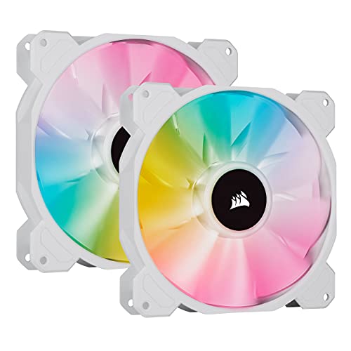 Corsair iCUE SP140 RGB ELITE Performance 140mm-PWM-Lüfter 2er-Pack mit iCUE Lighting Node CORE (CORSAIR AirGuide-Technologie, acht ansteuerbare RGB-LEDs, leise 18 dBA, bis zu 1.200 U/min) Weiß - 2-Pack mit Lighting Node CORE