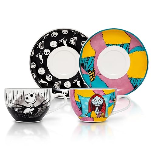 Silver Buffalo Disney Nightmare Before Christmas Jack and Sally Ceramic Tea Cup Set, 6.7 Ounces - Nightmare Before Christmas