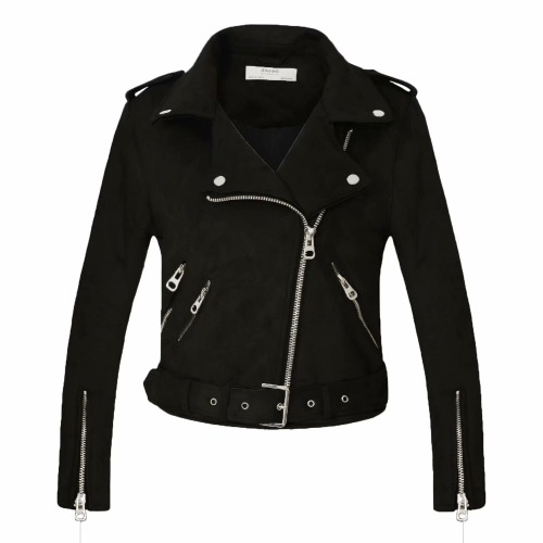 'Serpent' Black Faux Fake Suede Motorcycle Jacket - X009 Black / S