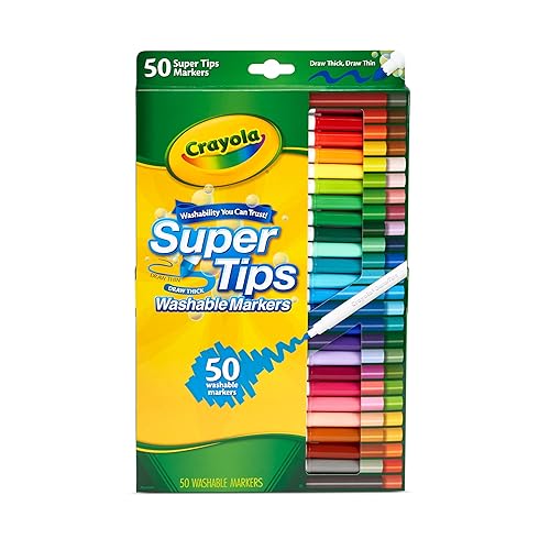 CRAYOLA SuperTips Washable Markers - Assorted Colours (Pack of 50) | Premium Felt Tip Pens That Can Easily Wash Off Skin & Clothing | Ideal for Kids Aged 3+ - 50 count (Pack of 1)