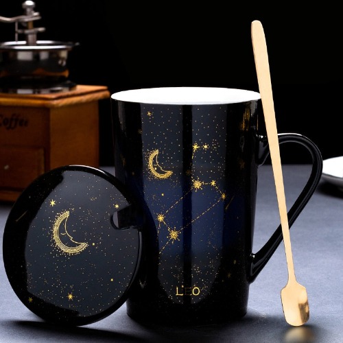 Zodiac Constellations Mug Gift Set with Spoon and Lid - Leo