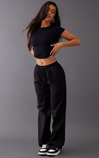 Petite Black Peach Skin Cargo Pants