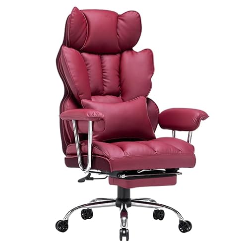 Efomao Desk Office Chair, PU Leather Ergonomic Office Chair,Adjustable Big High Back Computer Chair,Executive Swivel Chair with Footrest and Lumbar Support,RED Office Chair - Uk Red