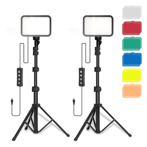 Stynice 2pcs eclairage Vidéo LED USB Lampe Streaming avec Trépied Réglable avec Filtre de Couleur Dimmable 3000K-6500K Key Light pour Eclairage Photo,la vidéoconférence,Youtube