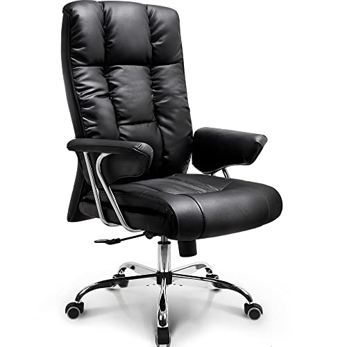 NEO CHAIR Office Chair Computer Desk Gaming Ergonomic High Back Cushion Lumbar Support with Wheels Comfortable Upholstered Leather Seat Adjustable Swivel Rolling Home Executive (Black) - Black