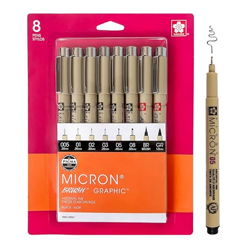 SAKURA Pigma Micron Fineliner Pens - Archival Black Ink Pens - Pens for Writing or Drawing - Holiday Gifts for Artists, Crafters & DIY Gifts Projects - Assorted Point Sizes - 8 Pack - Black - 8 Count (Pack of 1) - Ink Pen Set
