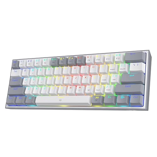 Redragon K617 Fizz 60% Wired RGB Gaming Keyboard, 61 Keys Hot-Swap Compact Mechanical Keyboard w/White and Grey Color Keycaps, Linear Red Switch, Pro Driver/Software Supported - Grey